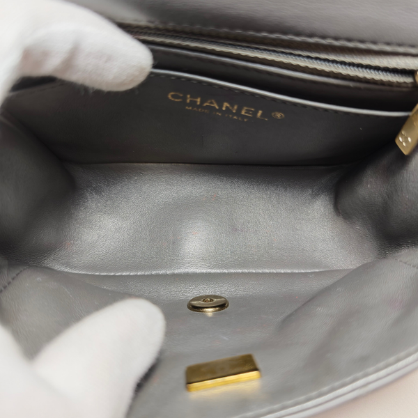 Load image into Gallery viewer, CHANEL Grey Lamb skin Square Classic Flap Bag