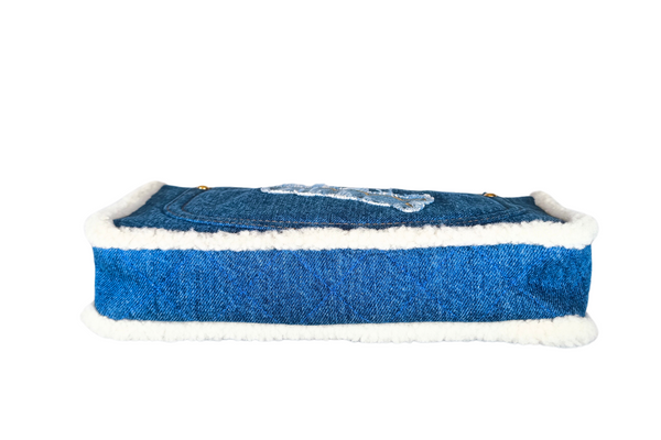 Load image into Gallery viewer, CHANEL Egyptian Hieroglyph Flap Bag Denim and Shearling Medium