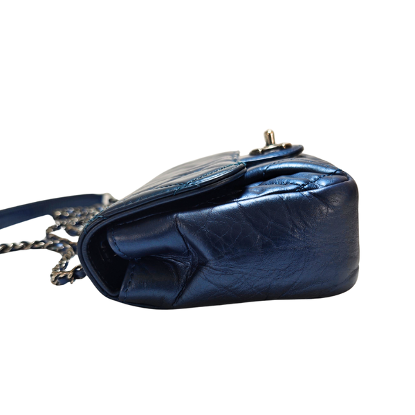 Load image into Gallery viewer, CHANEL Navy Blue Mini Single Flap Silver Metal Fitting Shoulder Bag