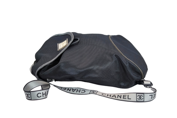 Load image into Gallery viewer, CHANEL Sport Line  Black Mesh Gray Logo  Play Strap Backpack