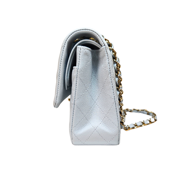 画像をギャラリービューアに読み込む, CHANEL スカイ ベイビー ブルー キャビアスキン マトラッセ ダブルフラップ 25 ショルダーバッグ