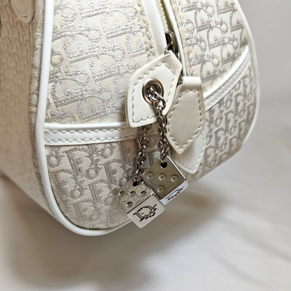 将图片加载到图库查看器,Dior Trotter Gambler Dice Bowler White Hand Bag 2004FW