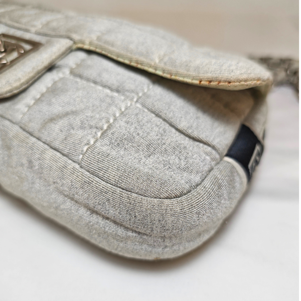 将图片加载到图库查看器,CHANEL Quilted Sports Flap Grey Cotton Shoulder Bag