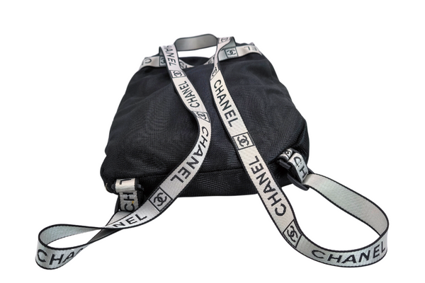 Load image into Gallery viewer, CHANEL Sport Line  Black Mesh Gray Logo  Play Strap Backpack