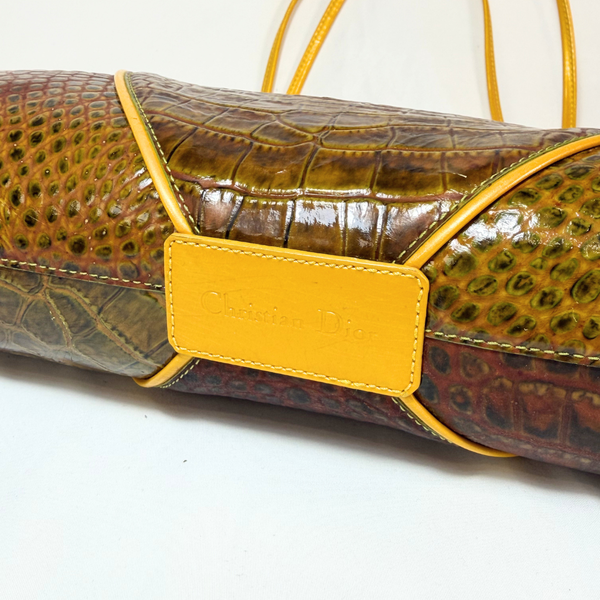 이미지를 갤러리 뷰어에 로드 , Dior Green Embossed Patent Leather Shoulder Bag Golden Dark Green
