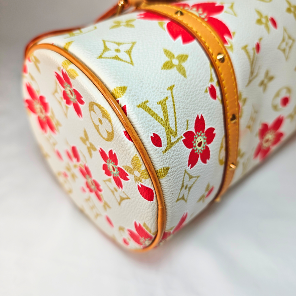 Load image into Gallery viewer, LOUIS VUITTON Papillon handbag Cherry Blossom Takashi Murakami Monogram Canvas White/Raspberry Pink Magnet type
