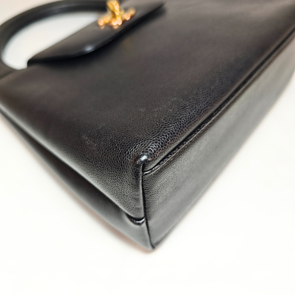 將圖片載入圖庫檢視器 CHANEL Vintage Mini Kelly Black Caviarskin Leather Hand Bag