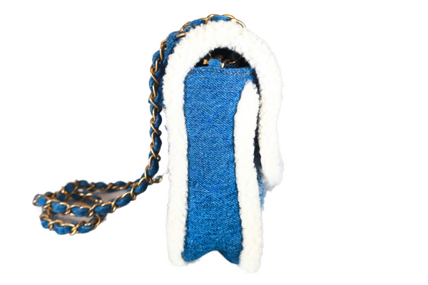 Load image into Gallery viewer, CHANEL Egyptian Hieroglyph Flap Bag Denim and Shearling Medium
