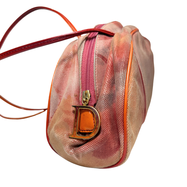 Load image into Gallery viewer, Dior Red Orange Printed Patent Leather Half Moon Shoulder Bag