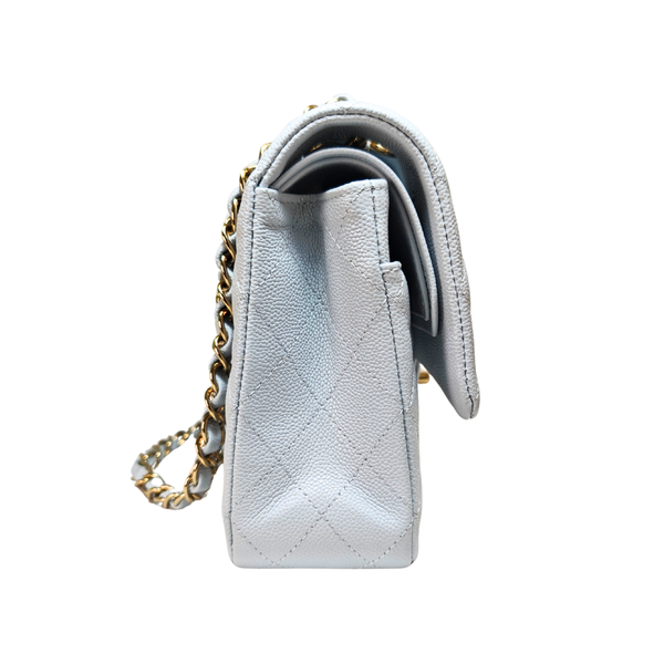 画像をギャラリービューアに読み込む, CHANEL スカイ ベイビー ブルー キャビアスキン マトラッセ ダブルフラップ 25 ショルダーバッグ