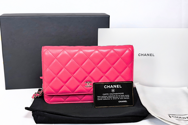 Load image into Gallery viewer, CHANEL Matelasse Chain Wallet Shoulder Crossbody Bag  Fuchsia Pink Lambskin Leather