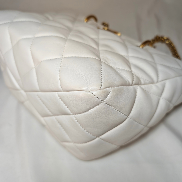 Load image into Gallery viewer, CHANEL Matelasse Calf Leather 2-Way Handbag, White with Gold Hardware