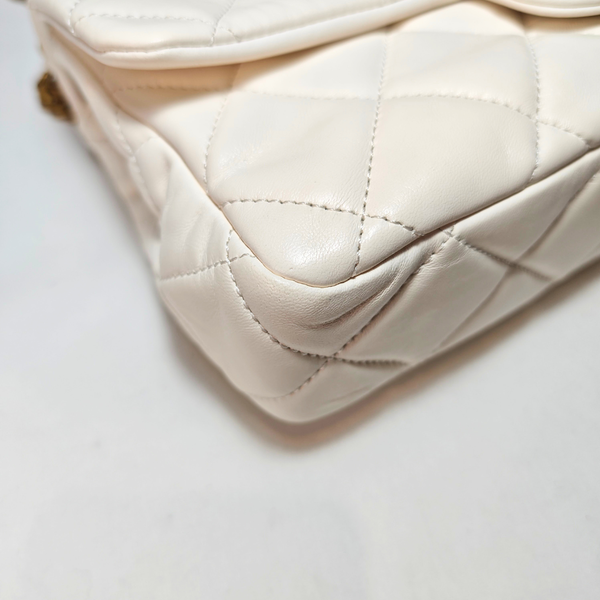 Load image into Gallery viewer, CHANEL Mini White Quilted Lambskin Leather Coin Charm Flap Bag