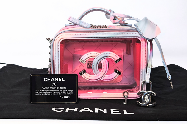 Load image into Gallery viewer, CHANEL Pink PVC & Multicolor Patent Leather CC Vanity Case