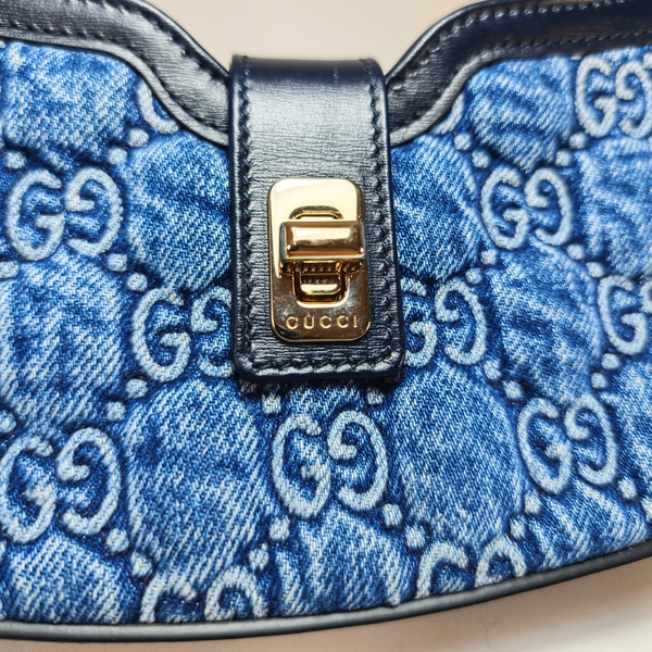 將圖片載入圖庫檢視器 GUCCI GG Moon Side Denim Shoulder Bag
