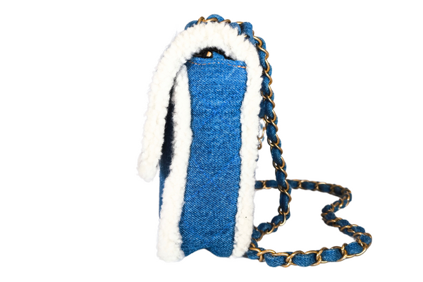 Load image into Gallery viewer, CHANEL Egyptian Hieroglyph Flap Bag Denim and Shearling Medium