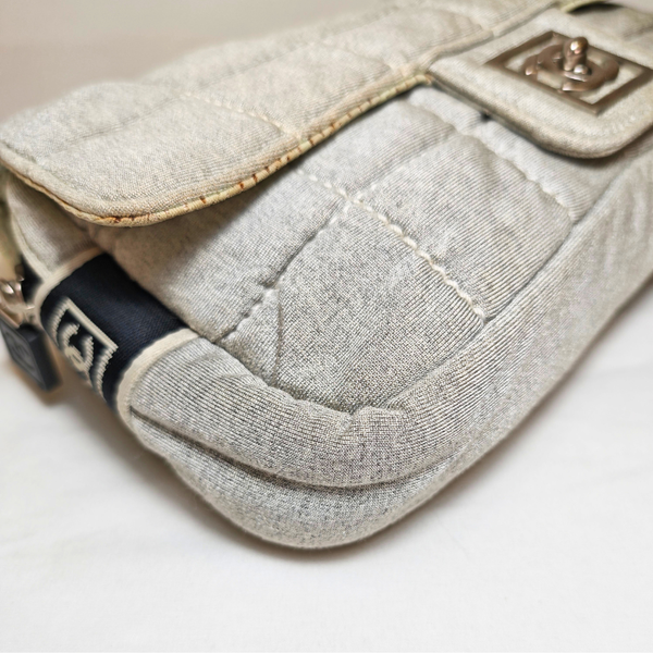 将图片加载到图库查看器,CHANEL Quilted Sports Flap Grey Cotton Shoulder Bag
