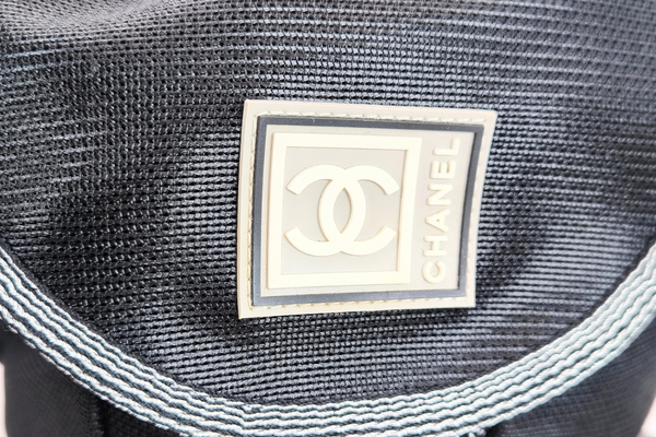 Load image into Gallery viewer, CHANEL Sport Line  Black Mesh Gray Logo  Play Strap Backpack
