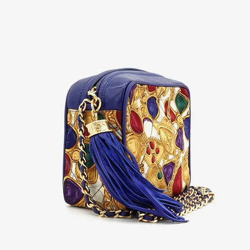 将图片加载到图库查看器,CHANEL Vinatge Blue Satin Mini Bag