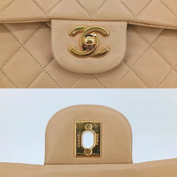 将图片加载到图库查看器,CHANEL Vintage Beige Lambskin 25cm Classic Flap Bag