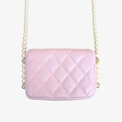 将图片加载到图库查看器,CHANEL Pink Calfskin Imitation Pearl Flap Card Holder With Chain