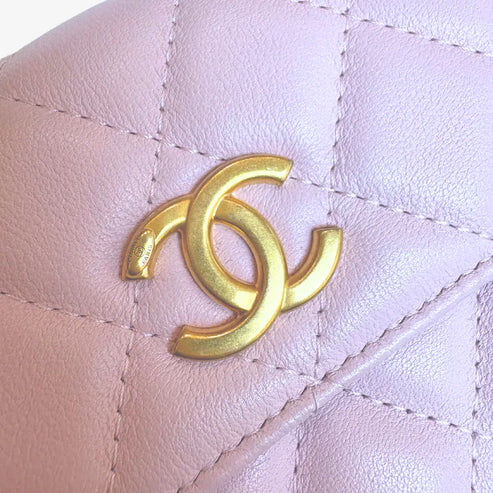 将图片加载到图库查看器,CHANEL Pink Calfskin Imitation Pearl Flap Card Holder With Chain