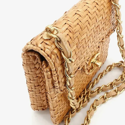 将图片加载到图库查看器,CHANEL Vintage Brown Rattan 17cm Mini Square Flap Bag