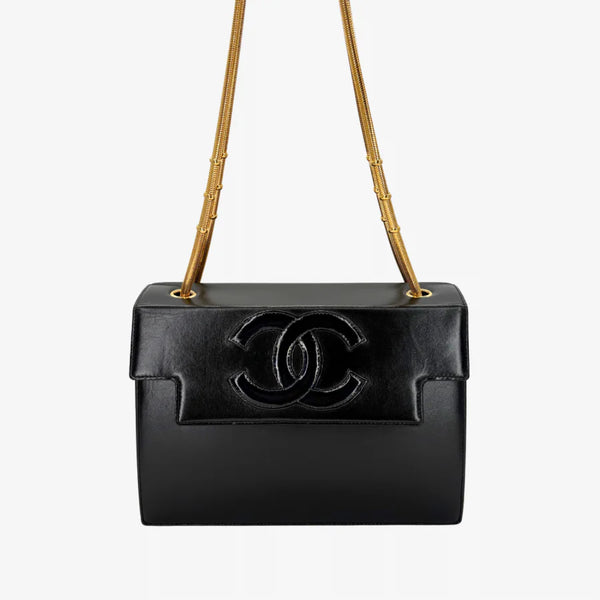 将图片加载到图库查看器,CHANEL Vintage Black Lambskin CC Patent Chain Flap Shoulder bag