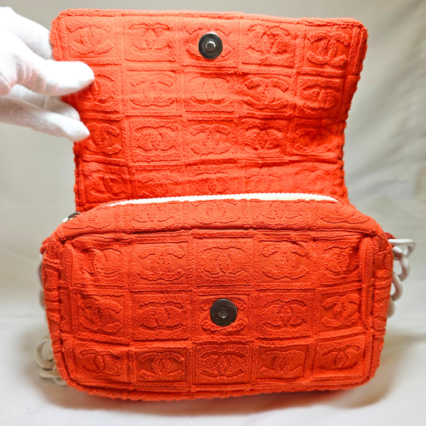 Load image into Gallery viewer, CHANEL Terry Cloth Orange Flap Bag