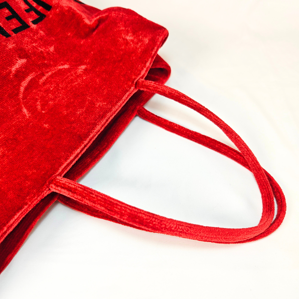 将图片加载到图库查看器,FENDI Vintage Red Velvet Canvas Logo Tote Bag