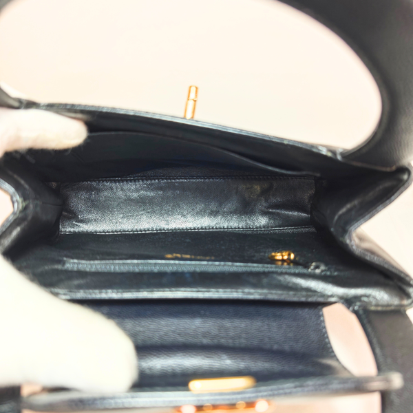 將圖片載入圖庫檢視器 CHANEL Vintage Mini Kelly Black Caviarskin Leather Hand Bag