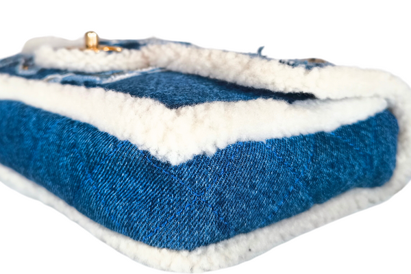 Load image into Gallery viewer, CHANEL Egyptian Hieroglyph Flap Bag Denim and Shearling Medium