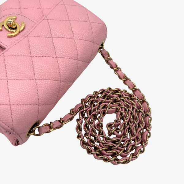 Load image into Gallery viewer, CHANEL Vintage Pink Caviar Leather 17cm Mini Square Flap Bag Gold CC Logo Hardware