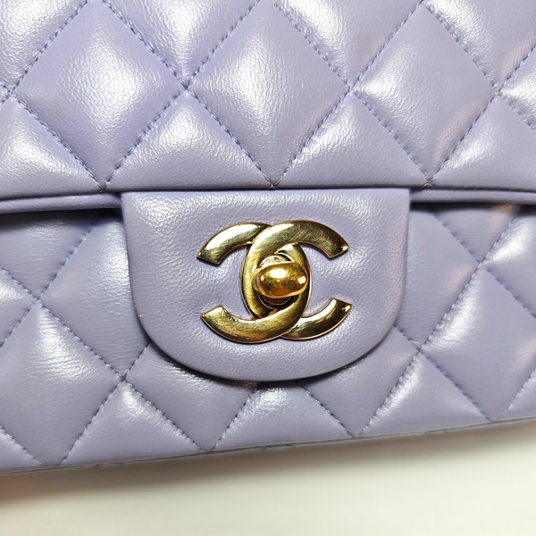 画像をギャラリービューアに読み込む, CHANEL トップハンドル ミニフラップバッグ ライトパープル チェーンショルダーバッグ