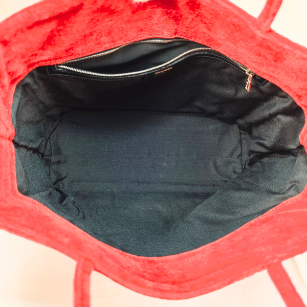 将图片加载到图库查看器,FENDI Vintage Red Velvet Canvas Logo Tote Bag
