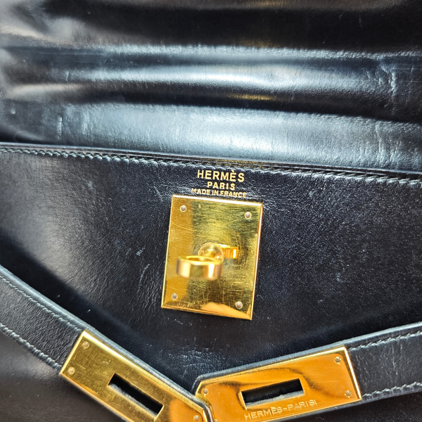 Load image into Gallery viewer, HERMES Kelly 28 Box Calf Black Circle R Stamp 1988