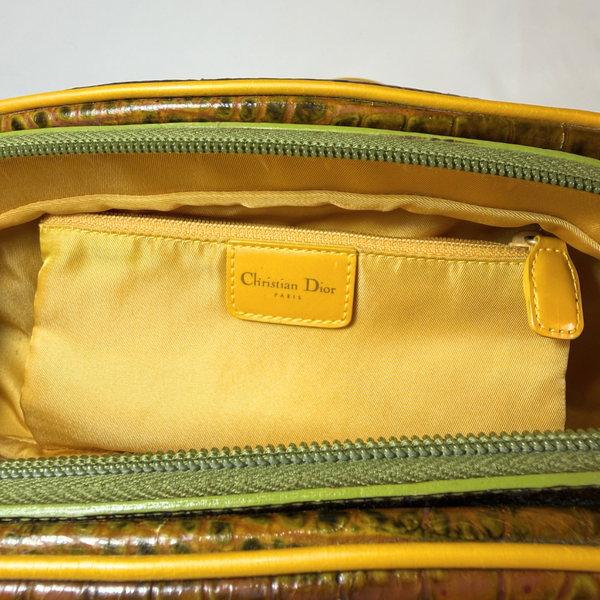 이미지를 갤러리 뷰어에 로드 , Dior Green Embossed Patent Leather Shoulder Bag Golden Dark Green