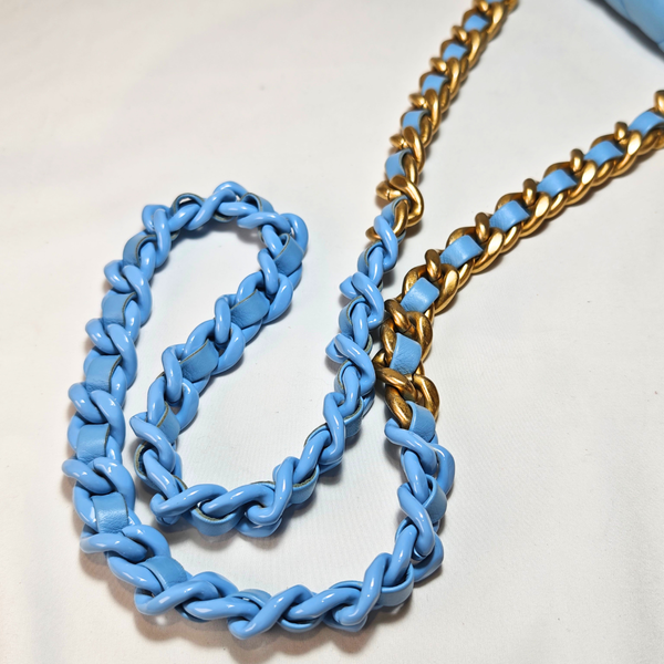Load image into Gallery viewer, CHANEL Mini Blue Quilted Lacquered Lambskin Leather Chain Flap Bag
