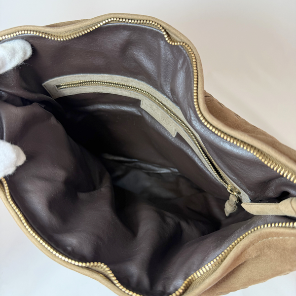이미지를 갤러리 뷰어에 로드 , BOTTEGA VENETA Vintage Suede Intrecciato Beige Shoulder Bag Hobo