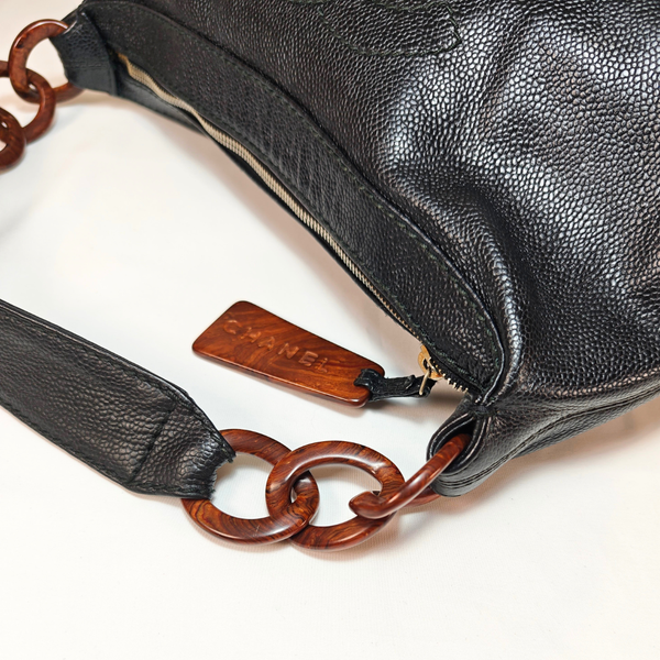 이미지를 갤러리 뷰어에 로드 , CHANEL Wood Caviar Black Hand Bag