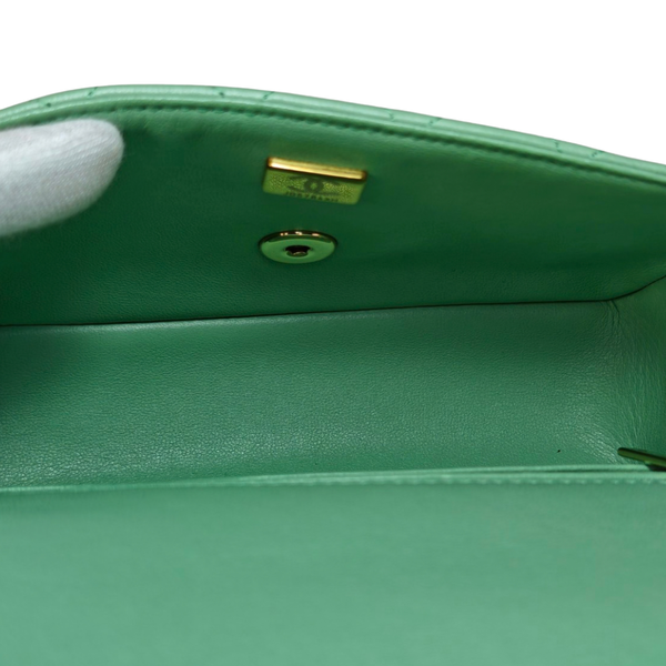 Load image into Gallery viewer, CHANEL Matelasse Top Handle Mini Flap Bag Light Green AS2431
