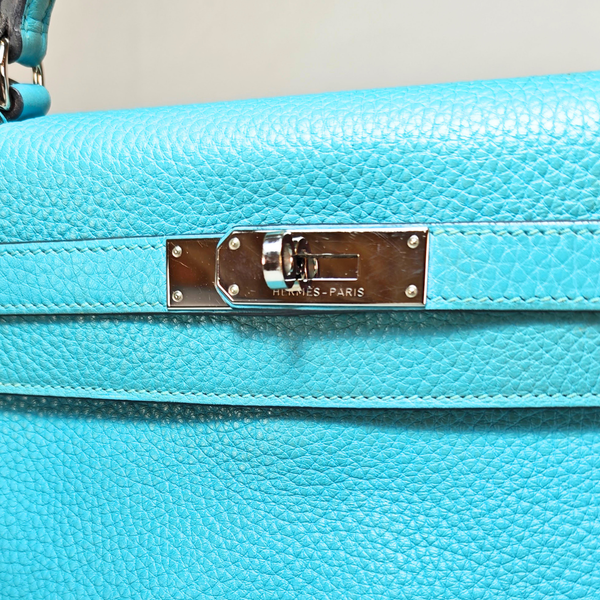Load image into Gallery viewer, HERMES Kelly 28 Taurillon Clemence Blue Jean Stamp T