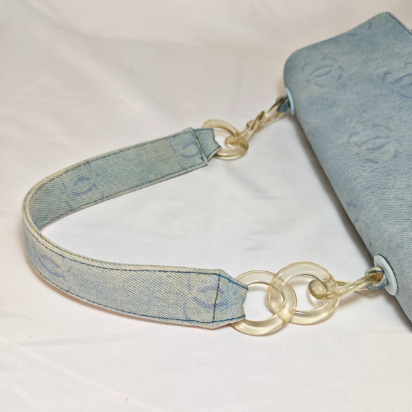 将图片加载到图库查看器,CHANEL 2002-2003 Washed Blue Denim Handbag
