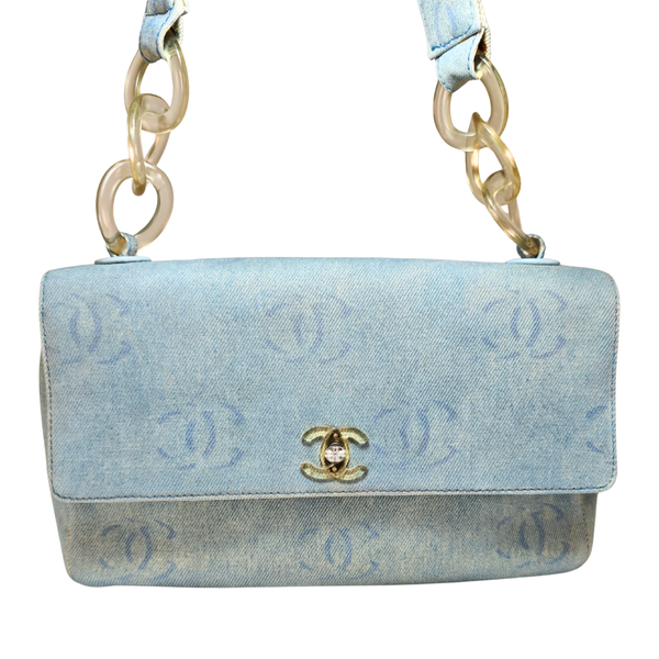 将图片加载到图库查看器,CHANEL 2002-2003 Washed Blue Denim Handbag