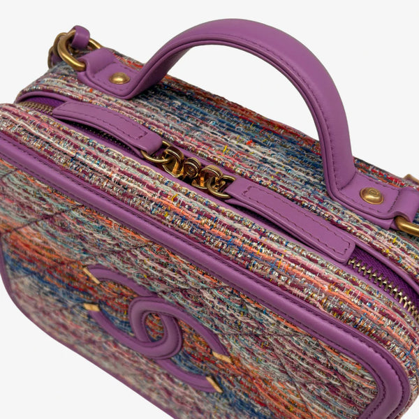 将图片加载到图库查看器,CHANEL Filigree Vanity Case Quilted Tweed Medium