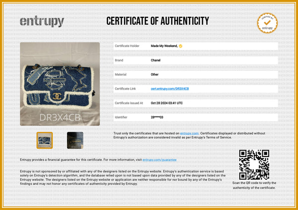 Load image into Gallery viewer, CHANEL Egyptian Hieroglyph Flap Bag Denim and Shearling Medium