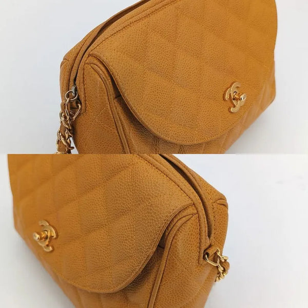 将图片加载到图库查看器,CHANEL Vintage Beige Caviar Leather Quilted Camera Bag