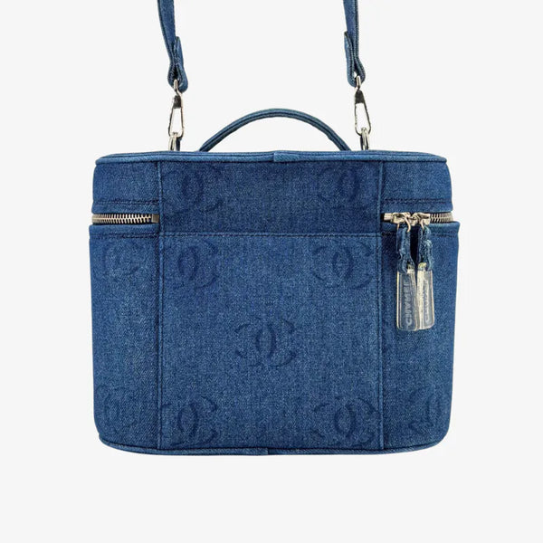 将图片加载到图库查看器,CHANEL Vintage Blue Denim Vanity Case