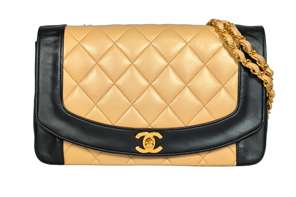 이미지를 갤러리 뷰어에 로드 , CHANEL Diana Matelasse Chain Shoulder Bag  Lamb leather Beige Black