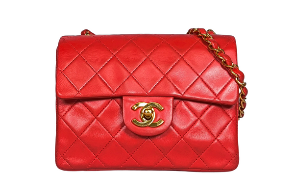 Load image into Gallery viewer, CHANEL Mini Matelasse Single Flap Chain Shoulder Bag  Red Lambskin